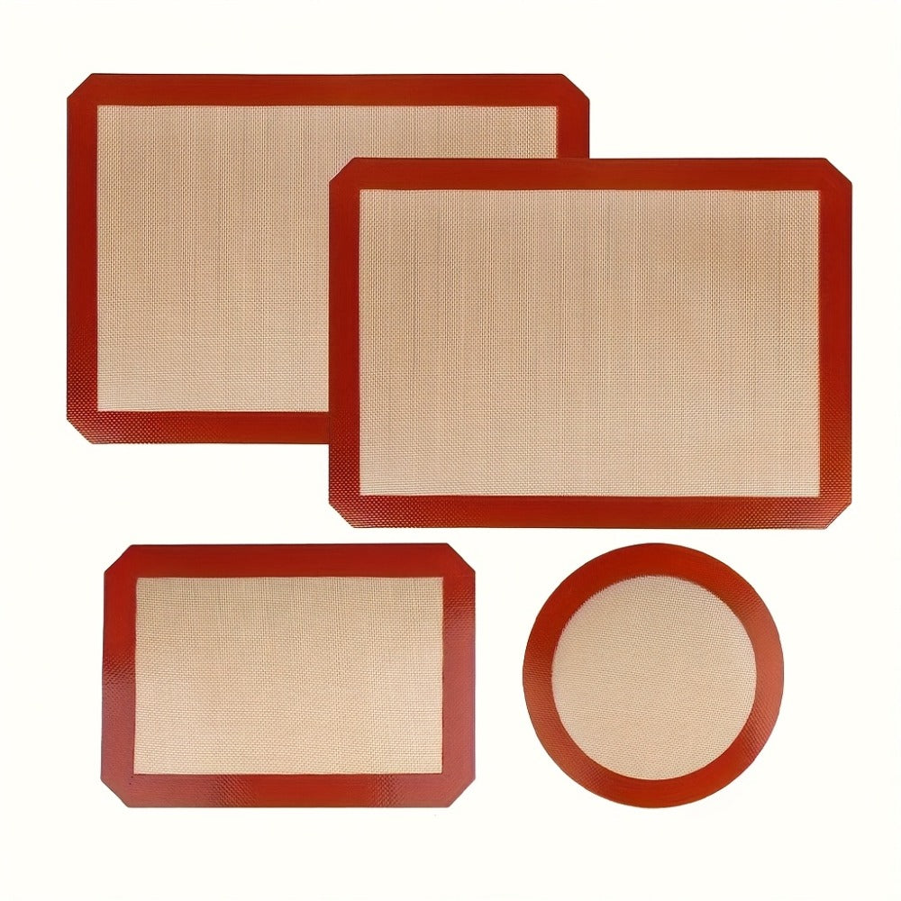 Silicone Baking Mat Set of 4 Nonstick Reusable Oven Liner Sheet for Cookies Macarons Bread Pastries Food Grade Round Square Baking Mats for Rolling Dough