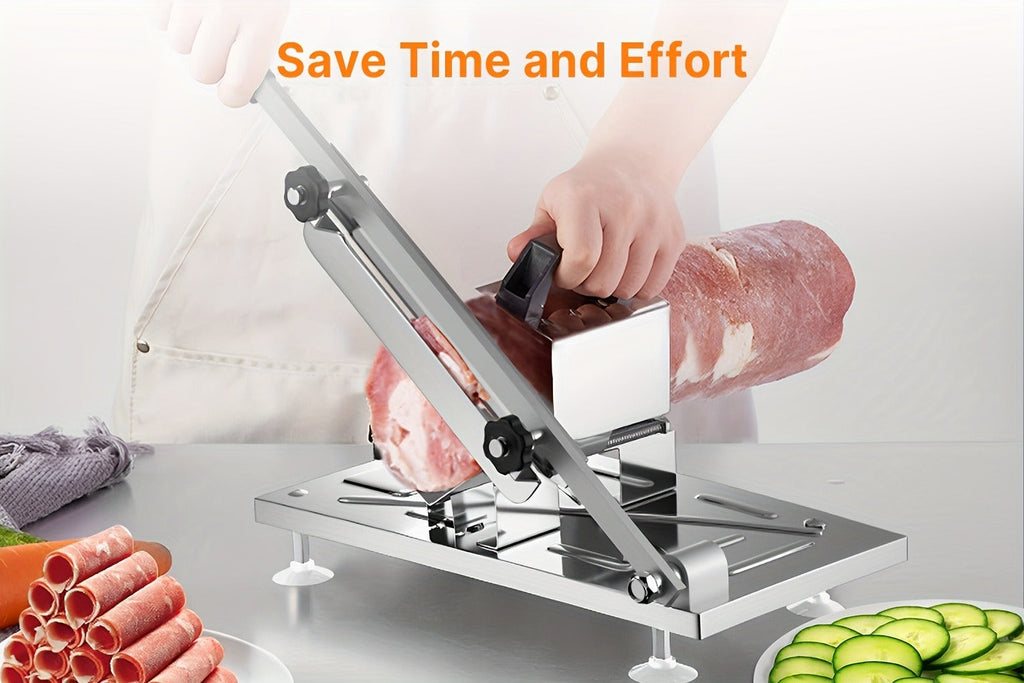 Manual Meat Slicer ¨C Stainless Steel Food Slicer with Adjustable Thickness, Sharp 430 Steel Blade for Slicing Frozen Meat, Vegetables & Fruits, Durable, Easy to Clean, Home Kitchen Cutter