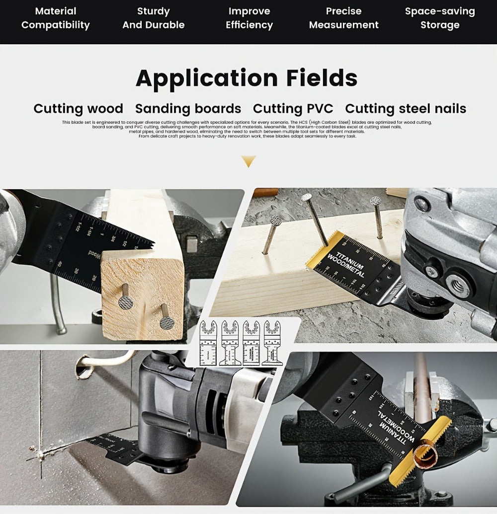 Titanium Oscillating Multi Tool Blades Universal Quick Release Saw Blades Set for Cutting Metal Nails Wood Plastic Compatible with Major Brands 18 28 50 Piece Options