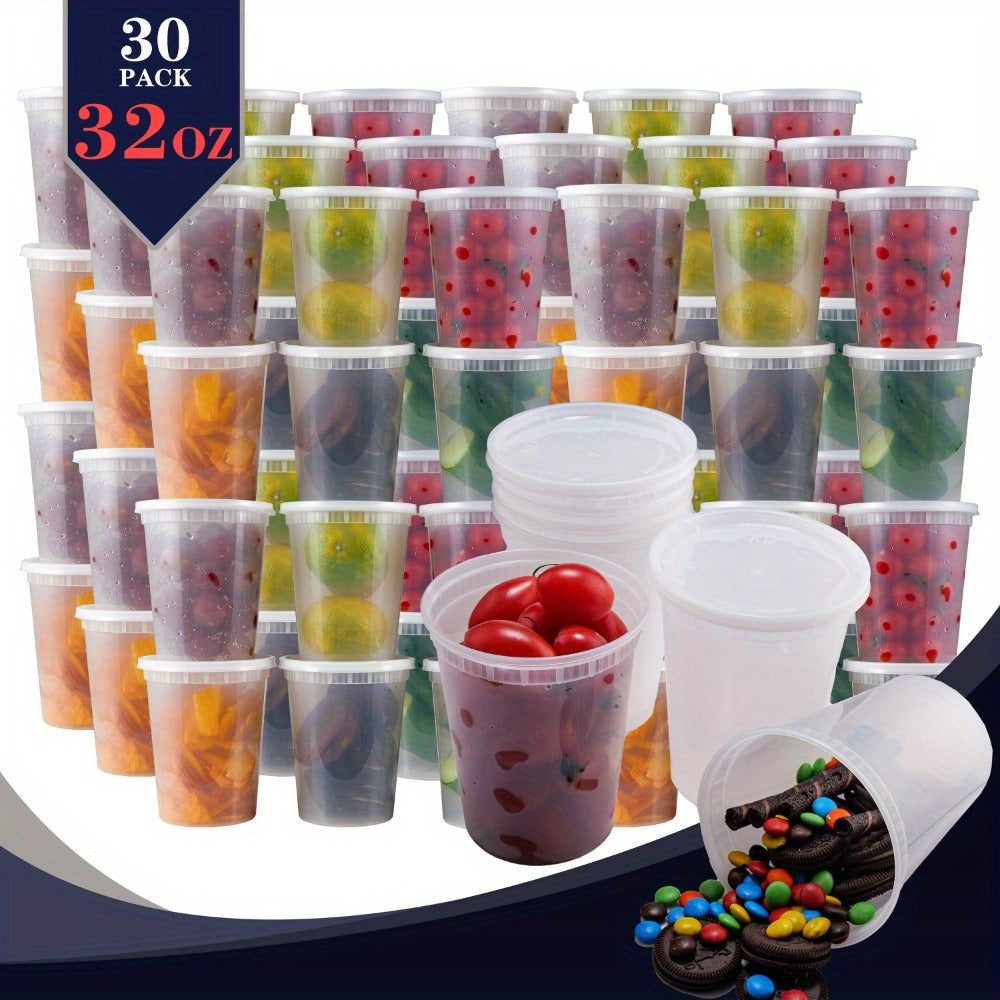 Deli Containers with Lids 60 Pack 32oz Leakproof Stackable Meal Prep Containers BPA Free Microwave Dishwasher Freezer Safe for Takeout Food Storage