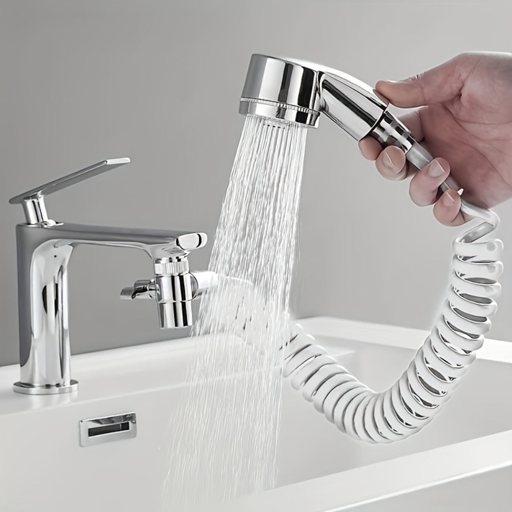 Handheld Shower Head Kit with Hose Bracket Diverter Faucet Adapter High Pressure Portable Shampoo Spray Set for Bathroom Sink Hair Washing Travel
