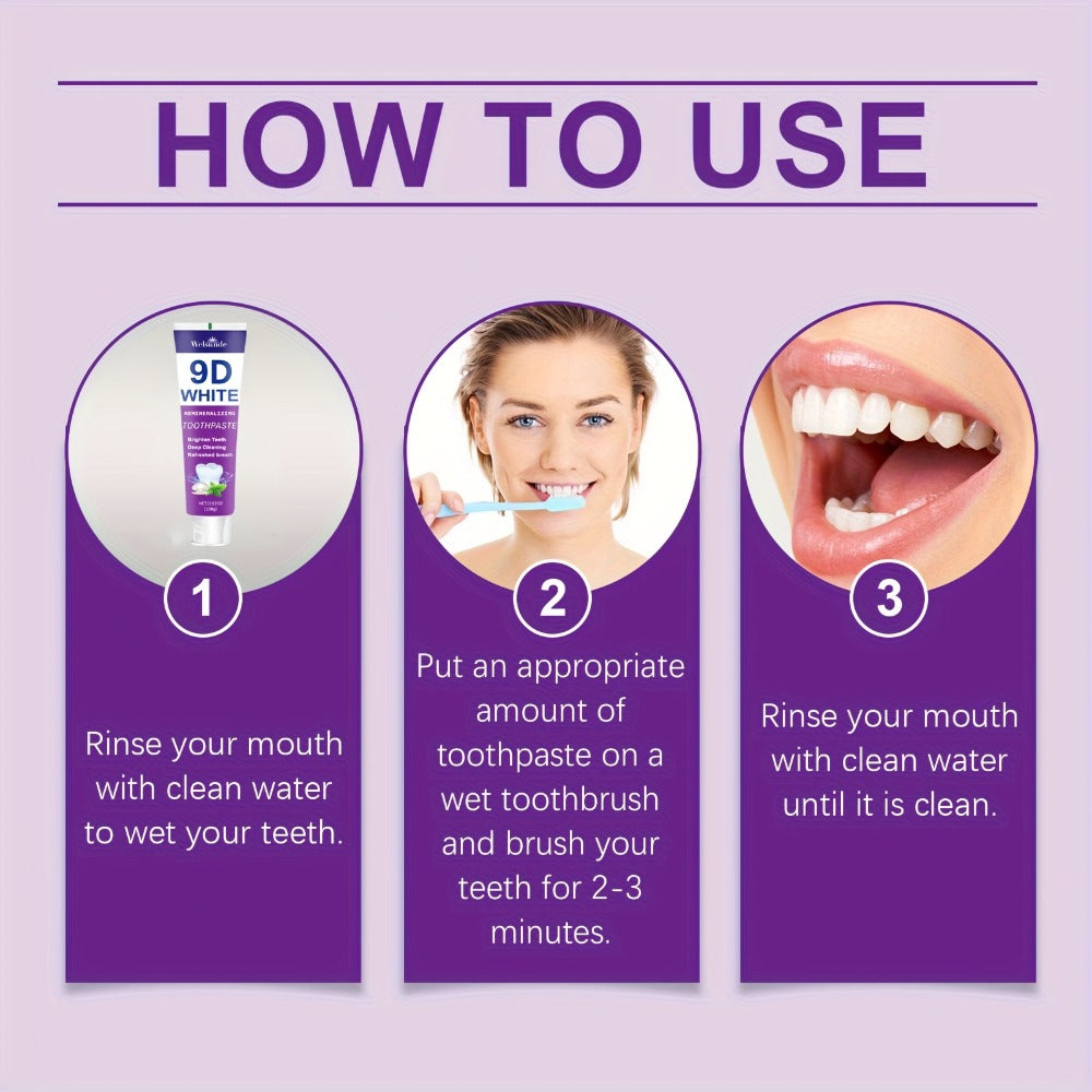 Remineralizing Toothpaste 4-Pack ¨C 9D Purple Hypoallergenic Formula with Essential Oils, 400g Deep Cleaning Whitening Toothpaste for Sensitive Teeth, Gentle Gum Care & Fresh Breath, Daily Home & Travel Oral Hygiene
