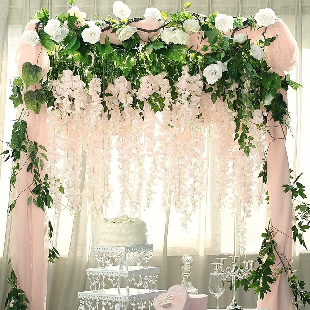 Artificial Wisteria Hanging Flowers 24pcs Fake Wisteria Vine Garland Silk Flower String for Wedding Home Party Backdrop Wall Decor Light Pink