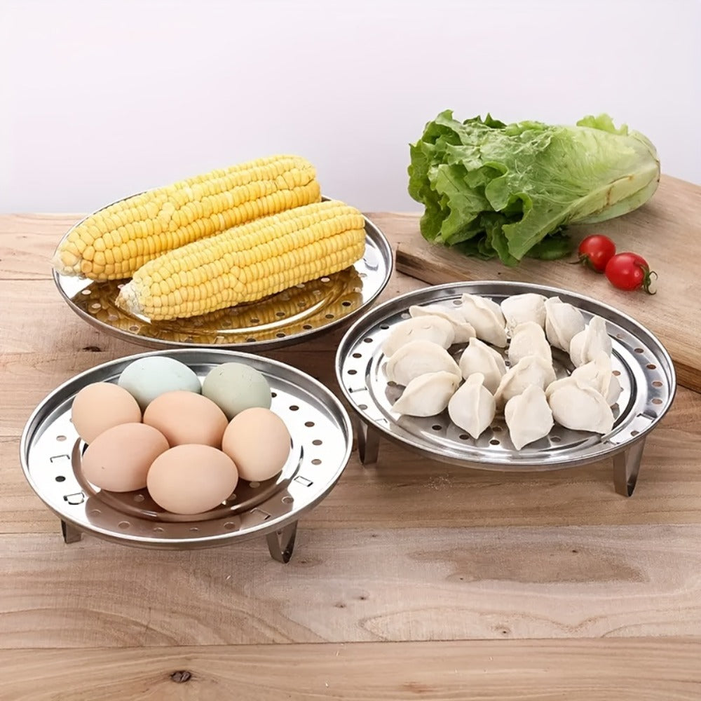Stainless Steel Steamer Rack Set 3-Piece Multi-Layer Round Steamer Insert with Can Holder ¨C Fits Most Pots for Home Kitchen | Stackable Steam Tray Cooking Rack for Vegetables Dumplings & More