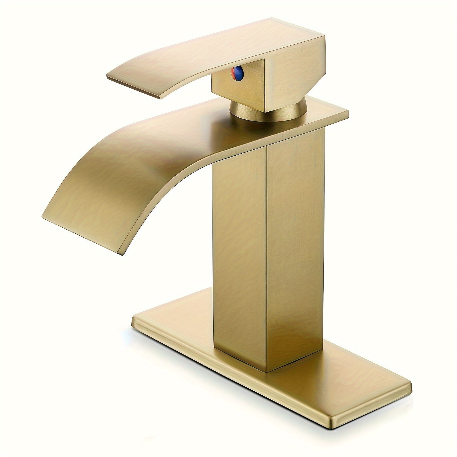 Waterfall Bathroom Sink Faucet, Single Hole or 3-Hole Mixer Tap with 6¡± Deck Plate, Ceramic Valve, Vanity Faucet for Farmhouse RV Bathroom, Brushed Gold Matte Black Nickel Chrome