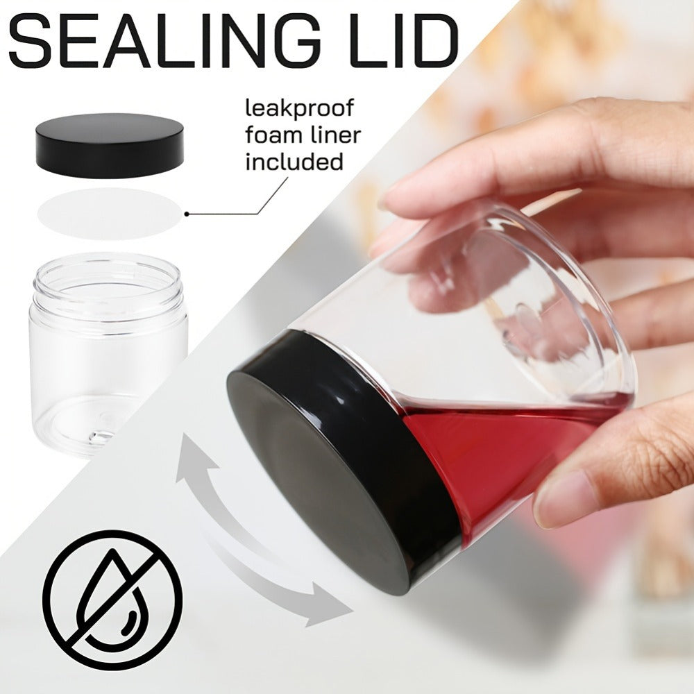 Clear Plastic Jars with Lids 4oz Set of 12 - Leakproof Food Storage Containers with Black Lids for Spice, Honey, Candy, Slime
