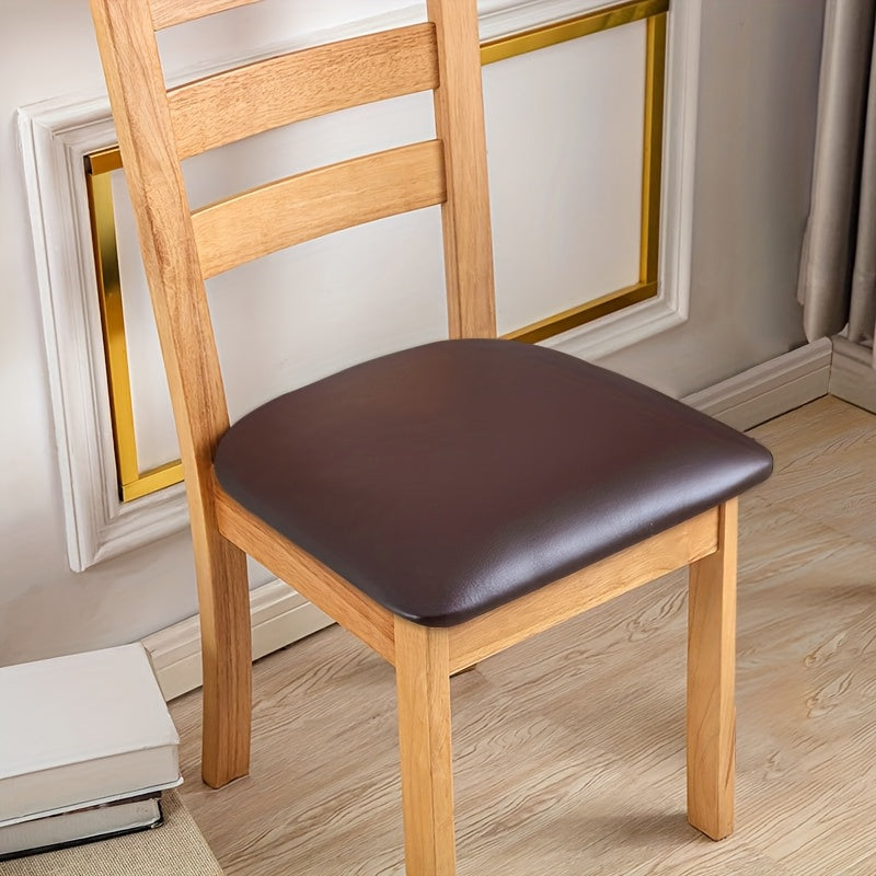 Waterproof PU Leather Dining Chair Cushion Covers Removable Stretch Seat Slipcovers for Dining Room Kitchen Hotel Set of 4 or 6