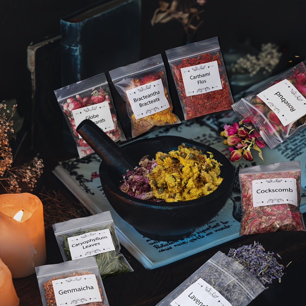 Witchcraft Supplies Herbs Kit 70 Pcs - Dried Flowers & Healing Herbs for Wicca Pagan Rituals, Magic Spell Casting, Altar Supplies, Candle & Soap Making, Bulk Herb Gift Set for Witch Beginners