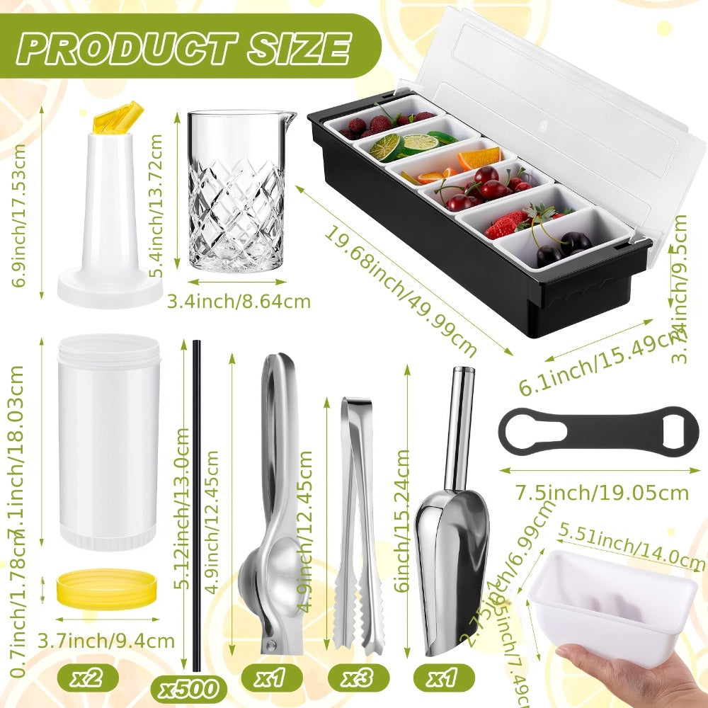 28PCS Bartender Set with Cocktail Shaker Kit ¨C Glass Rimmer, Garnish Tray & Margarita Tools for Home Bar Beginners, Christmas Gift