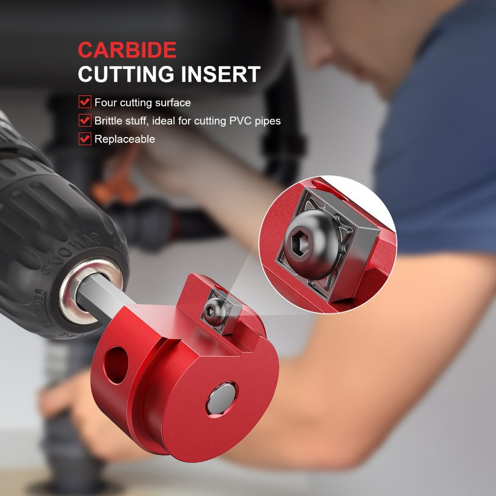 PVC Pipe Reamer Kit 8pcs - Fitting Saver for SCH 40 Plastic Pipe, Aluminum Alloy Body with 11.5¡± Hex Shaft, 8 Sizes 1/2¡± to 4¡±, for PVC PP PE ABS Pipes, Drill Compatible, Red