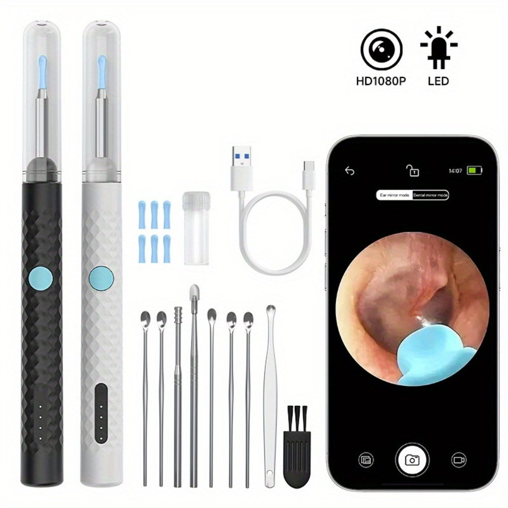 Ear Cleaning Camera Kit 1080P HD Rechargeable Lithium Battery ¨C 6 Ear Spoons, Ear Tweezers, Visual Ear Wax Removal Tool Compatible with All Smartphones for Adults Safe Home Ear Care