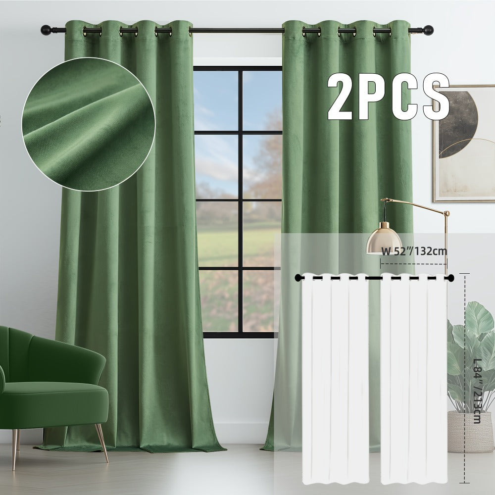 Velvet Room Darkening Curtains 2 Panels | Grommet Top Thermal Insulated Soundproof Blackout Curtains for Living Room Bedroom, Soft Solid Color Vintage Window Drapes