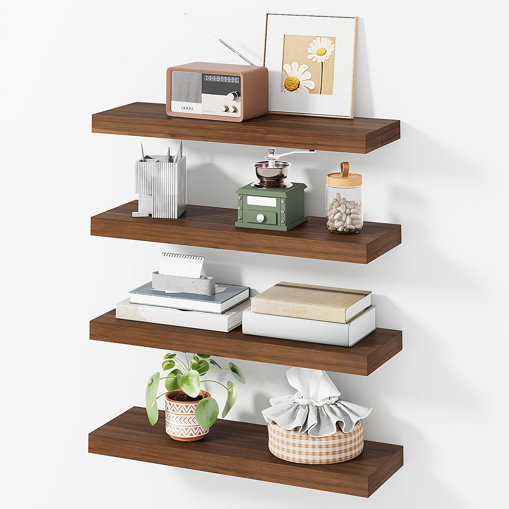 Floating Shelves for Wall 4/8pcs 15.8 Inch, Rustic Wood Wall Shelves with Invisible Brackets, Wall Mounted Display Shelf for Home Decor, Living Room, Bedroom, Bathroom ¨C Walnut, Brown, Black, White, Gray