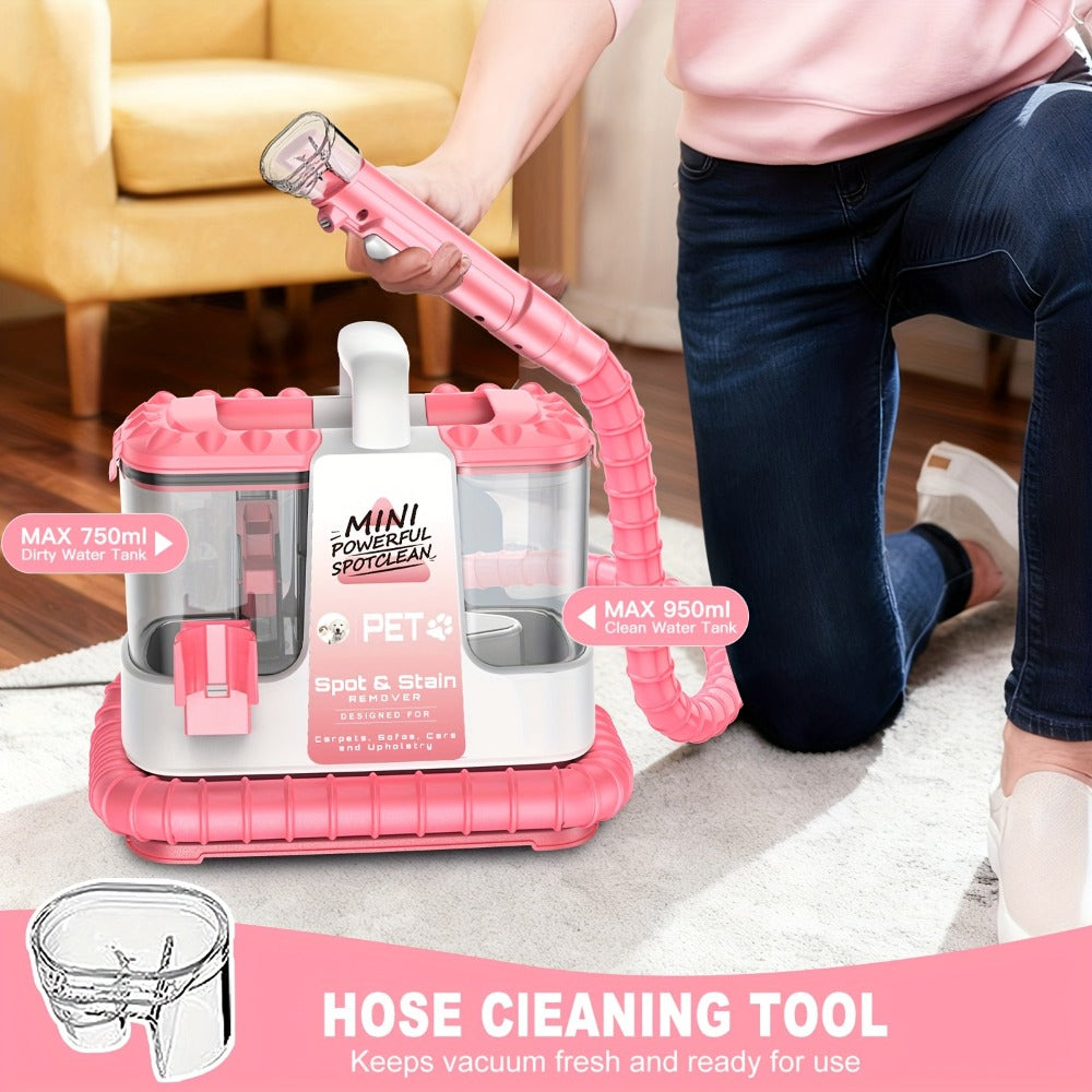 Portable Carpet Cleaner 25Kpa Upholstery Cleaner Machine with Dual Brush Heads Self-Cleaning Pet Stain Remover for Sofa Couch Car Seat Rug Mattress Spot Cleaner