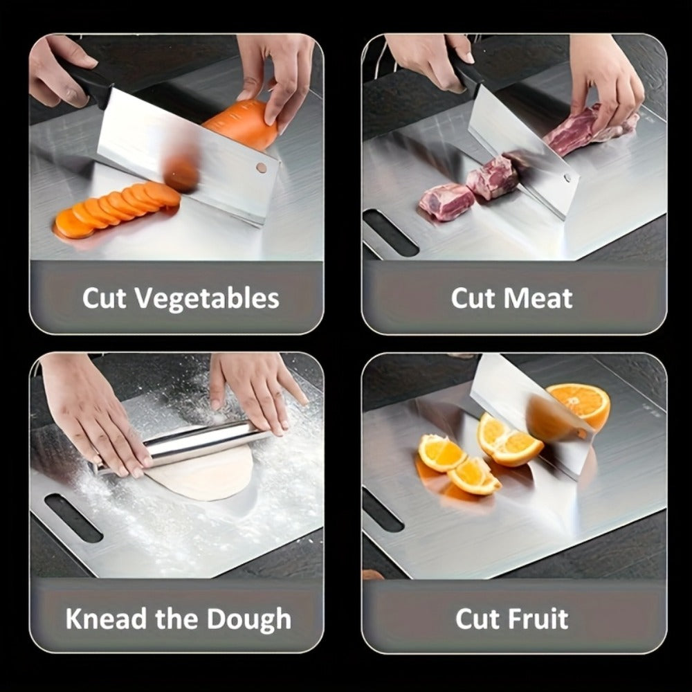 Stainless Steel Cutting Board Food Grade 304 Easy Clean, Space-Saving Flat Chopping Board for Kitchen Home Commercial Use, Rust-Resistant Hygienic Non-Porous Prep Board, 1 or 2-Pack