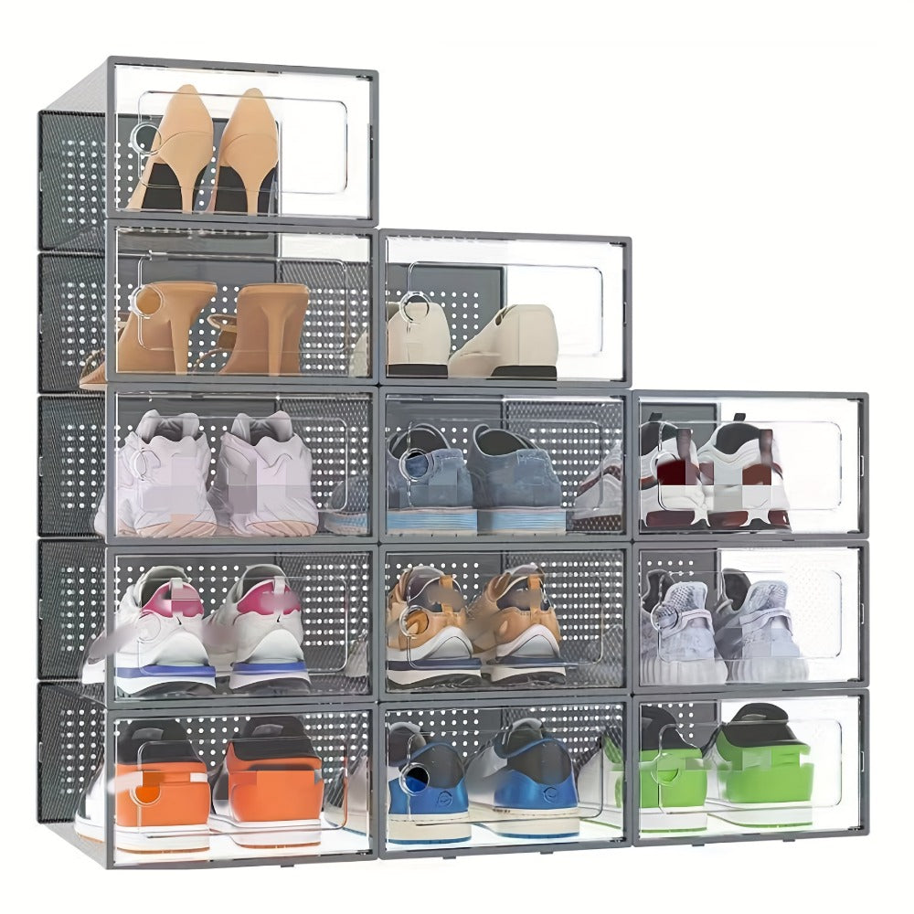 Transparent Stackable Shoe Boxes with Lid ¨C Foldable Clear Sneaker Storage Organizer (6/24pcs)
