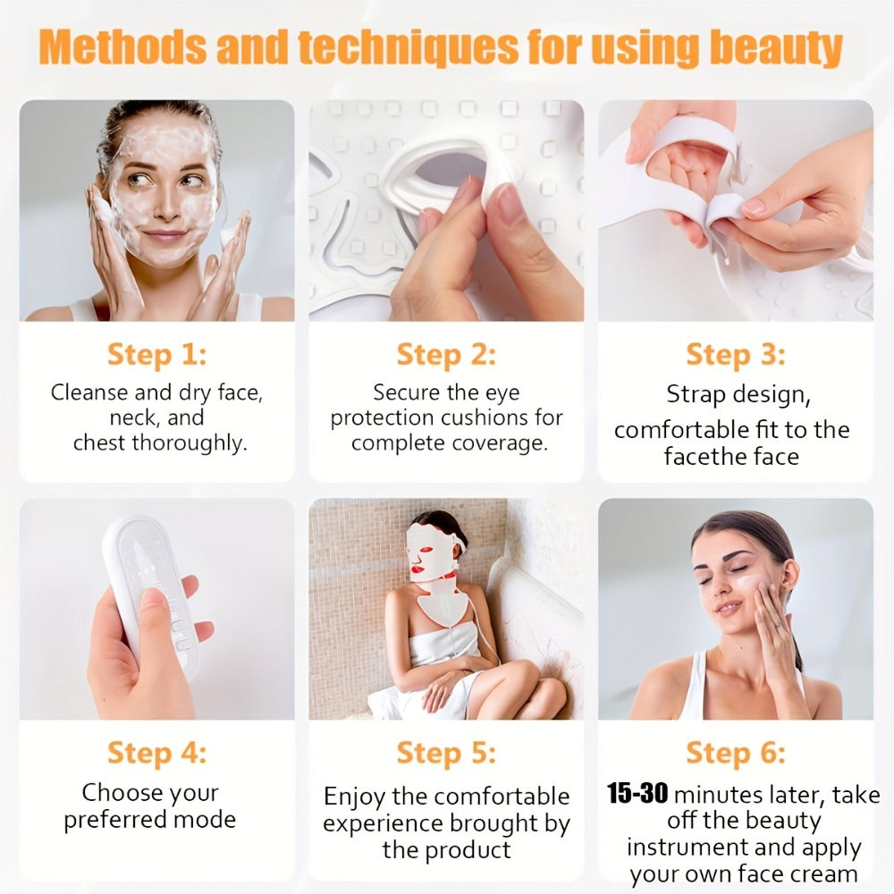 Red Light Therapy Face Mask ¨C 7-in-1 LED Device for Face, Neck & Chest, 95 Beads 650nm & 850nm Dual Wavelength, Flexible Soft Silicone, Remote Control, Anti-Aging Home Spa Beauty Gift for Women