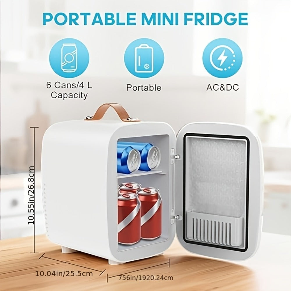 Mini Car Refrigerator, 4 Liter Compact Cooler & Warmer with 120V AC & 12V DC ¨C Portable Mini Fridge for Car, Travel, Outdoor, Bedroom and Home Use, Available in Red and White