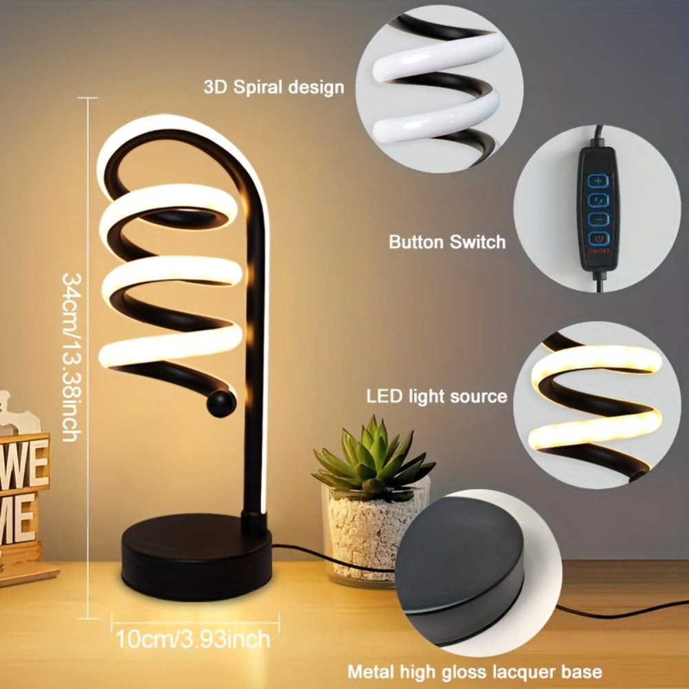 Dimmable Spiral Table Lamp with Touch Control & USB-C Charging Port, 3-Way Brightness Bedside Nightstand Lamp, Modern Minimalist LED Desk Lamp for Bedroom Living Room, Black & White