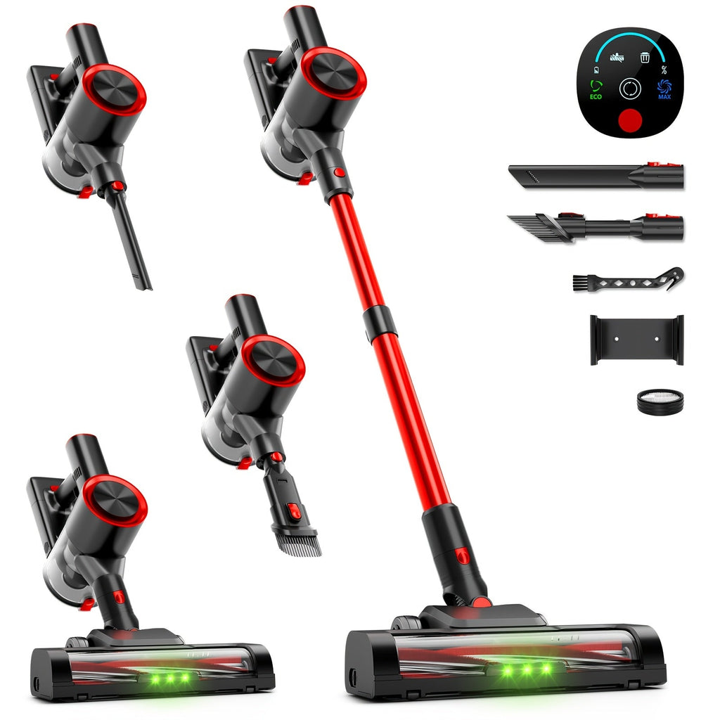 Cordless Vacuum Cleaner 58Kpa Strong Suction 6-in-1 Rechargeable Stick Vacuum with LED Electric Floor Brush Self-Standing Handheld Lightweight for Carpet Hard Floor Pet Hair Home Car