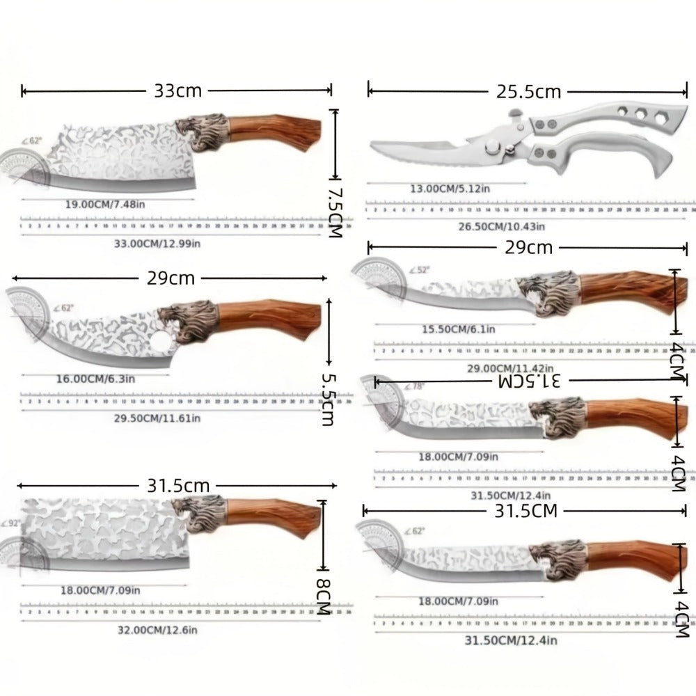 Kitchen Knife Set 7 Piece Professional Stainless Steel - Ultra Sharp Chef Knives with Boning, Slicing, Carving, Fish, Butcher Knife & Scissors for Meat
