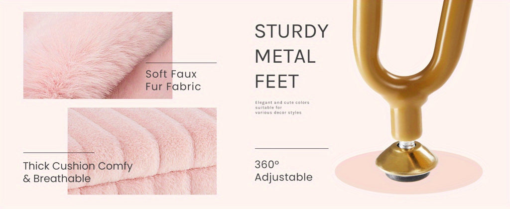 Faux Fur Storage Ottoman Stool ¨C Soft Furry Vanity Seat with Storage, 4 Metal Legs & Non-Slip Feet ¨C Cute Modern Multi-Function Chair for Bedroom, Vanity & Living Room