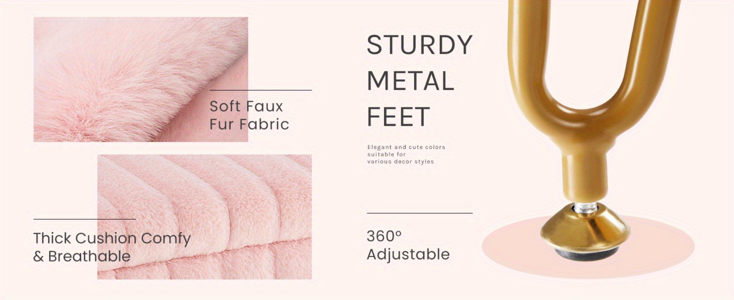 Faux Fur Storage Ottoman Stool ¨C Soft Furry Vanity Seat with Storage, 4 Metal Legs & Non-Slip Feet ¨C Cute Modern Multi-Function Chair for Bedroom, Vanity & Living Room