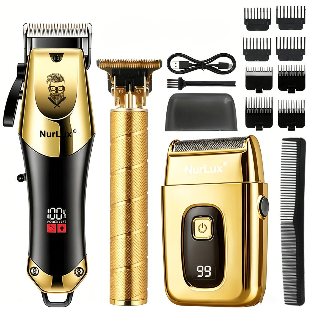 Men's Professional Hair Clipper and Trimmer Set Wireless USB Rechargeable Hair Cutting Kit for Hair and Beard Precise Grooming Gift for Dad Boyfriend Father's Day