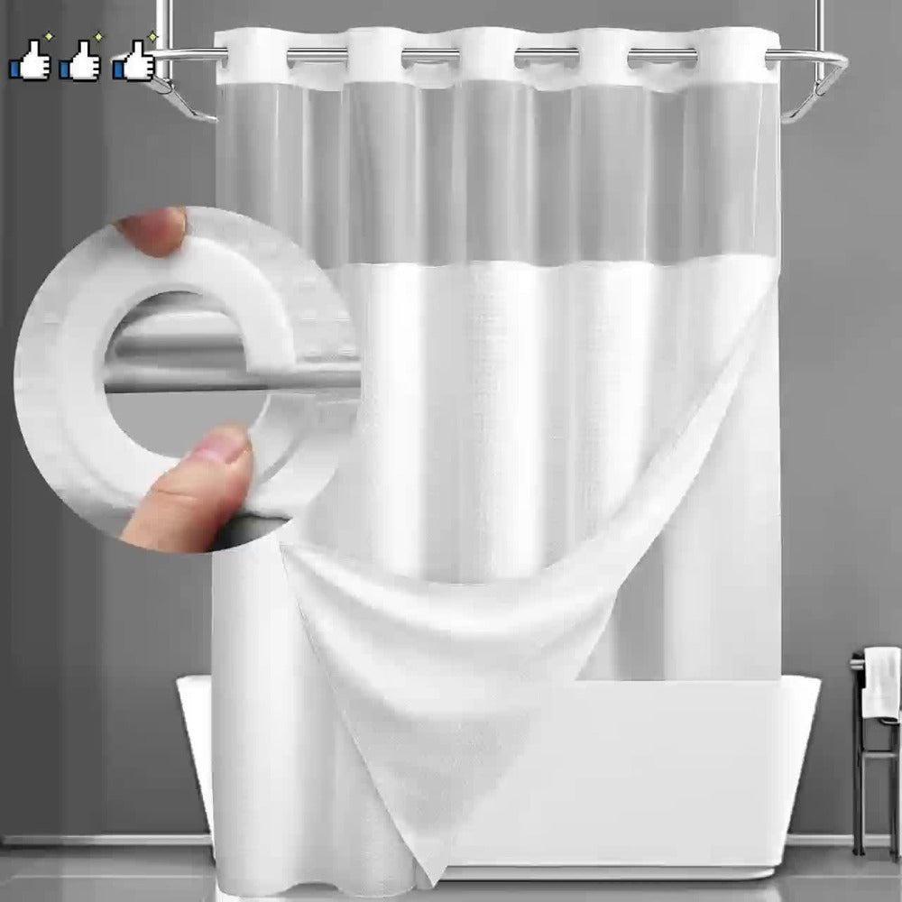 Hookless Shower Curtain with Snap Liner 74x71 Inch - Waffle Texture Double Layer with See-Through Window Waterproof Washable Hotel Quality Bathroom Curtain Set | Grey White Matcha Black | Home Decor Gift