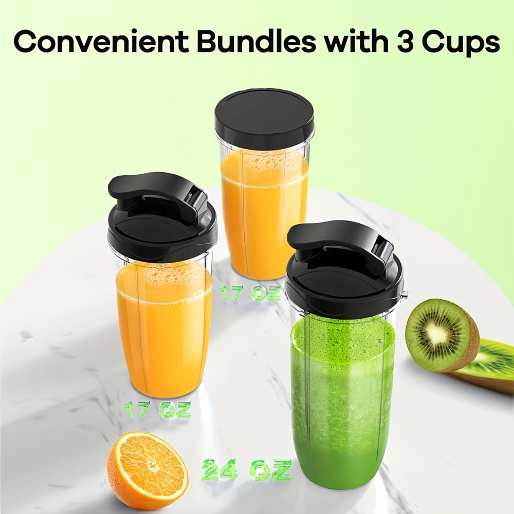 Personal Smoothie Blender 15pcs - Blender for Shakes and Smoothies with Grinder Combo 2-Speed Control - 4 BPA-Free Portable Blender Cups Smoothie Maker for Home Gym Travel - Silvery Black