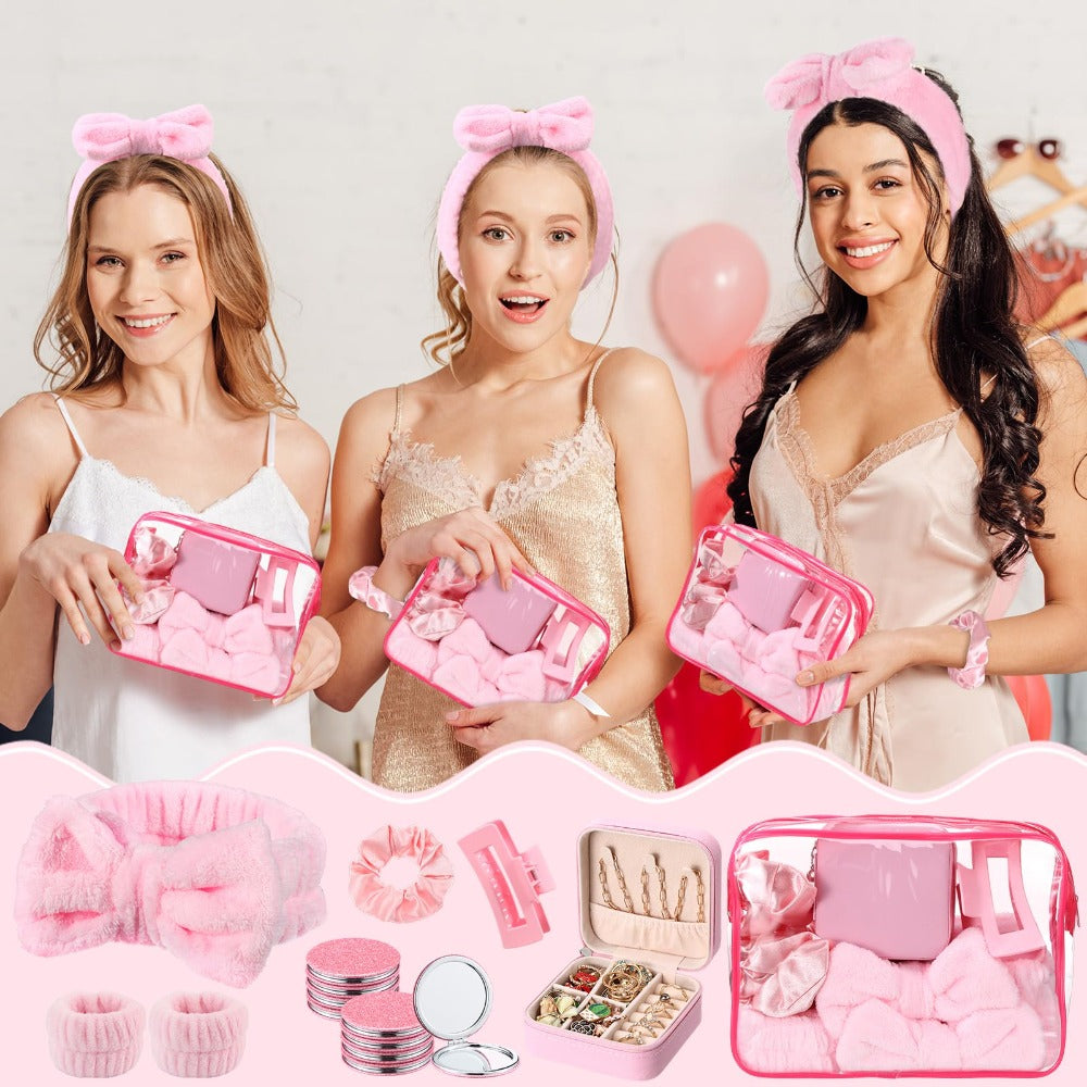 Spa Party Favors Set 48pcs for Women ¨C Sleepover Party Supplies with Headband, Wristband, Scrunchies, Hair Clip, Jewelry Case, Makeup Bag & Mirror, Bridesmaid Proposal Gift, Girls Night Return Gifts