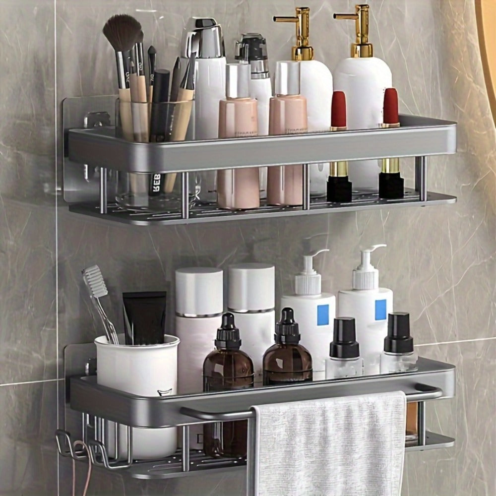 Shower Caddy Basket 2 Pack 2-Tier Wall Mount - Rust Resistant Bathroom Shelf Organizer for Shampoo Soap Towel No Drilling Adhesive Shower Rack | Dark Grey Black | Bathroom Kitchen Storage