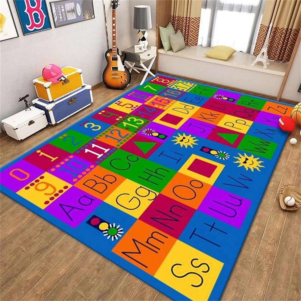 Educational Kids Area Rug 4x6ft | ABC Numbers Math Symbols Animal Shapes | Colorful Alphabet Learning Carpet | Playroom Classroom Kindergarten Rug | Digital Print Kids Rug 120x180cm