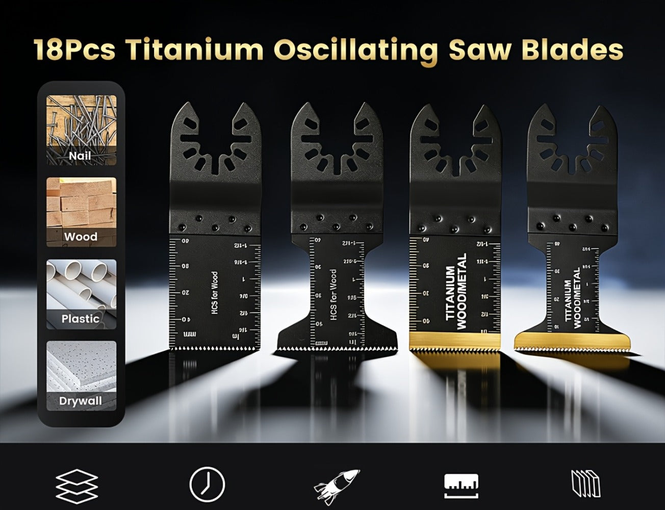Titanium Oscillating Multi Tool Blades Universal Quick Release Saw Blades Set for Cutting Metal Nails Wood Plastic Compatible with Major Brands 18 28 50 Piece Options