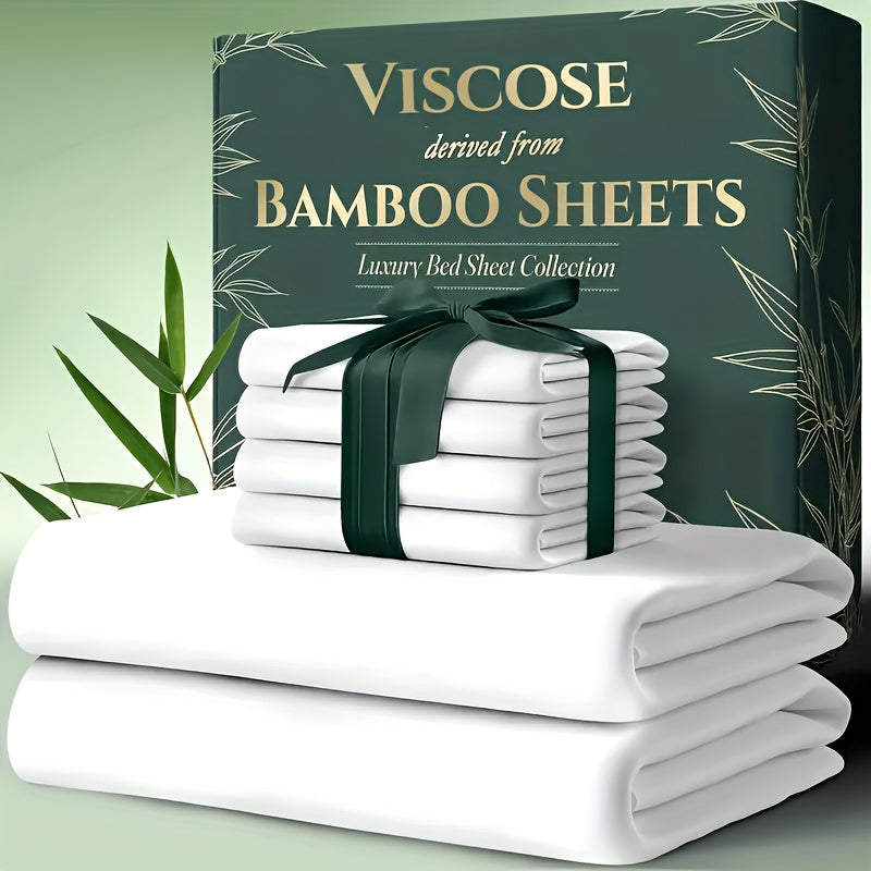 Bamboo Cooling Bed Sheets 6-Piece Set Deep Pocket Fits Twin Full Queen King Ultra-Soft Breathable Bedding for Hot Sleepers Machine Washable Double-Stitched