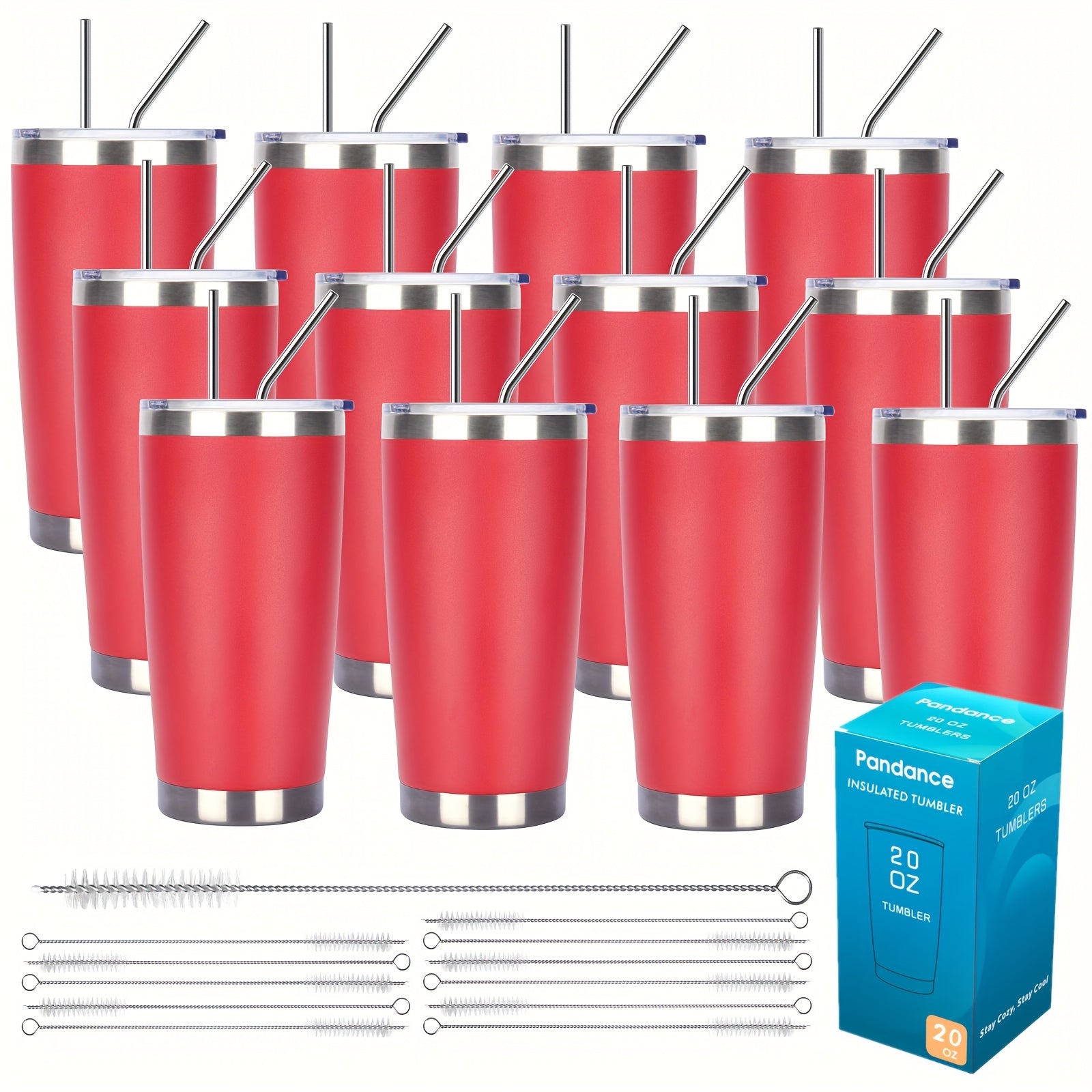 Stainless Steel Insulated Tumblers with Lid and Straw Bulk 20oz 304 Double Wall Vacuum Travel Mug for Hot Iced Coffee Drinks Water Cup Set 8pcs 12pcs 24pcs White Navy Blue Red Silver Black Mix