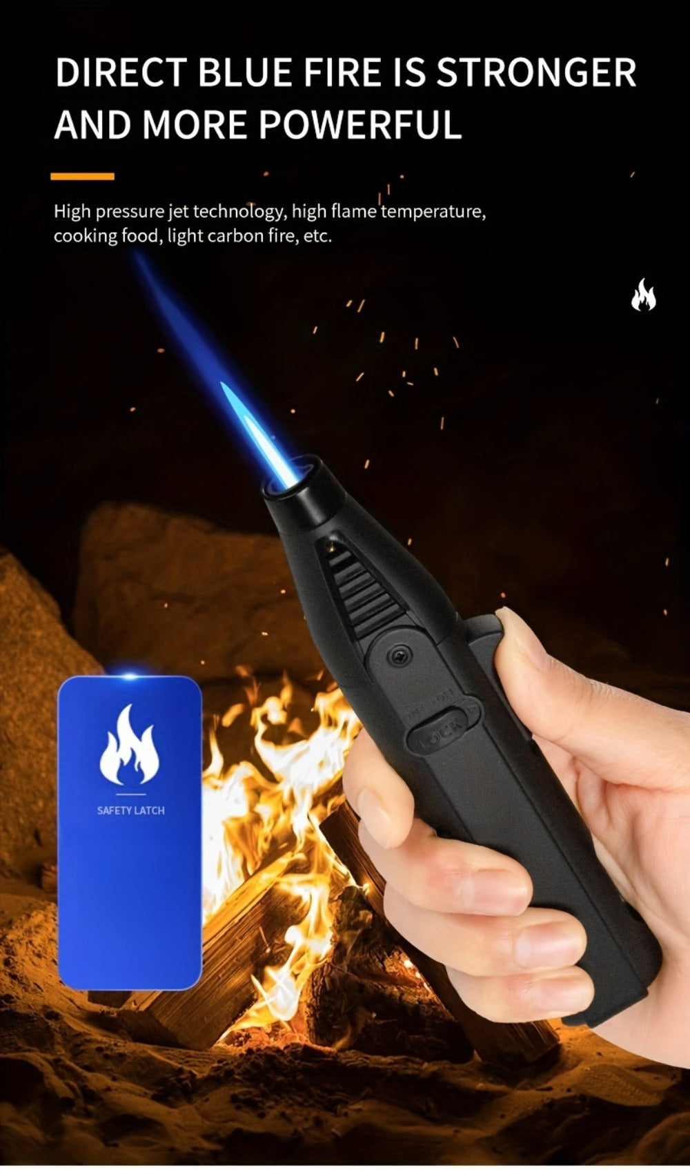 1300¡ãF Torch Lighter 5pcs Blue Flame Windproof Refillable with Safety Lock - Jet Flame for Candles, Grill, BBQ & Camping | Gift Box Available | Butane Not Included