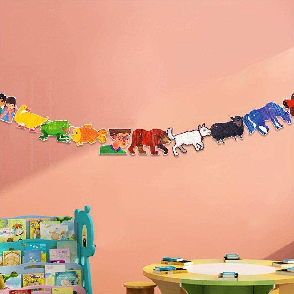 Brown Bear and Friends Paper Banner Garland 3 Meter Educational Wall Decoration Nursery Kindergarten Classroom Kids Room Book Theme Party Decor 11 Cards