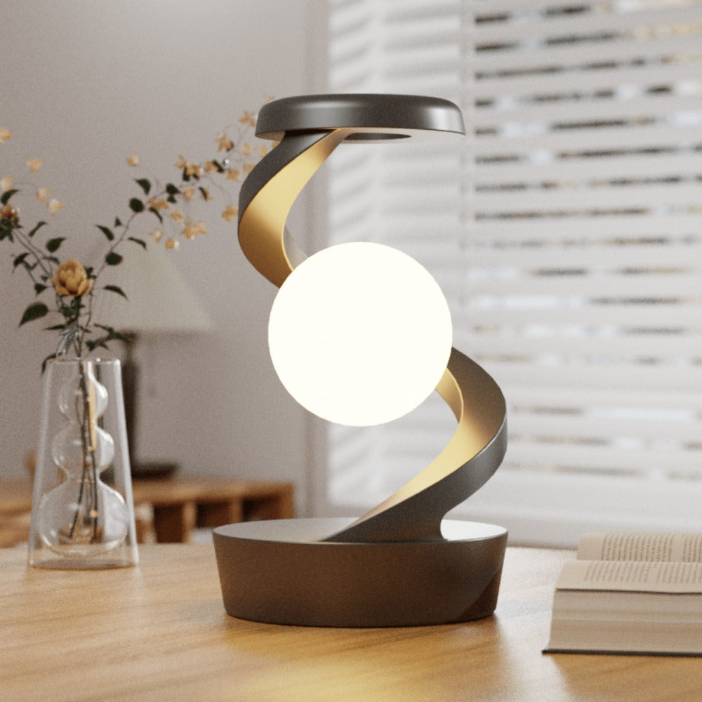 Floating Rotating Night Light with Wireless Charger ¨C Smart Desktop Visual Levitating Lamp with Light Sensor, Hand Wave Control, Atmosphere Mood Light for Bedroom Office Party Decor, Gift (Grey/White)