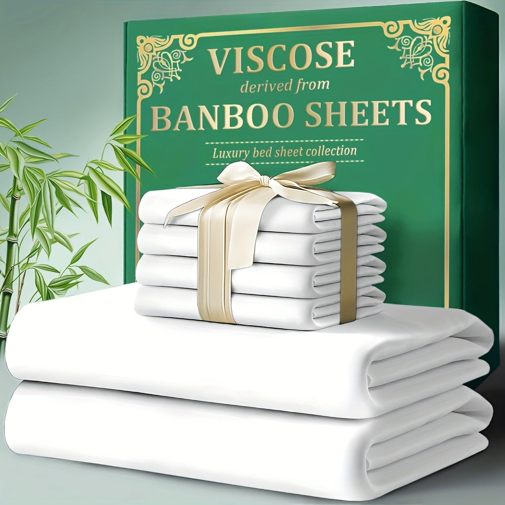 Bamboo Fitted Sheet Set 4-Piece Deep Pocket 18¡±-24¡±, 2200TC Ultra-Soft Cool Breathable Bed Sheets, Anti-Shrink Fade-Resistant, Ideal for Hot Sleepers