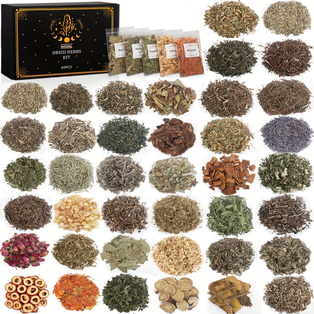 Dried Herbs & Flowers Magic Supplies Kit 40 Pack ¨C Witch Starter Set for Rituals, Spells, Candle & Soap Making, Pagan Altar, Halloween & Christmas Gift, Party Favors, Home Decor