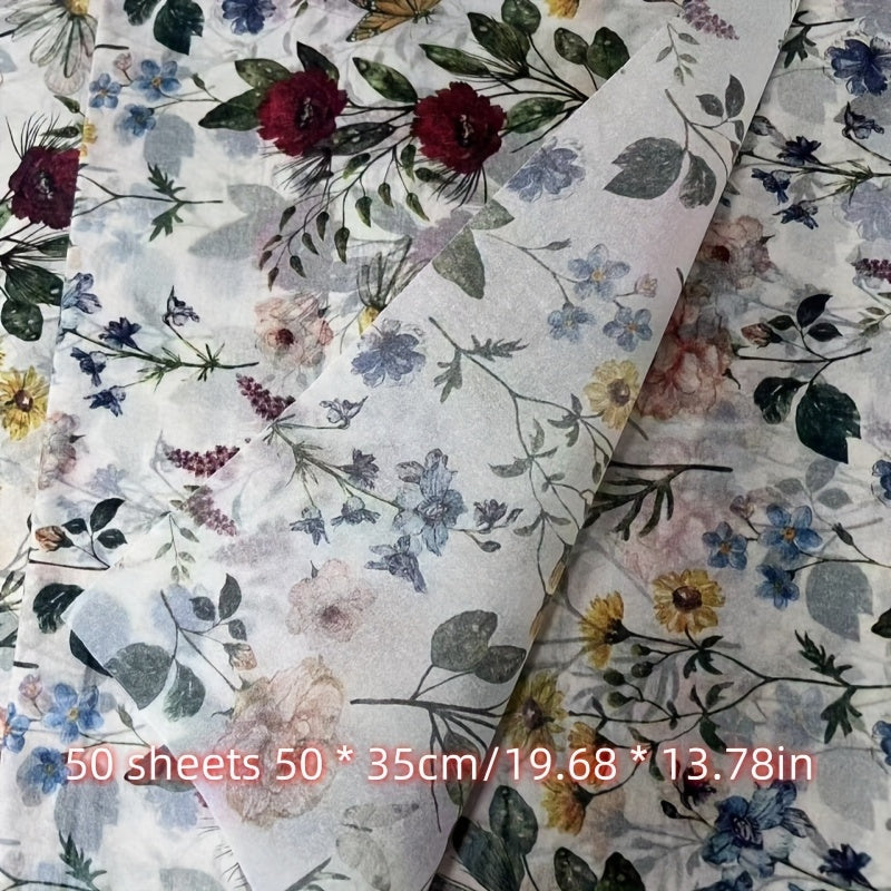 Vintage Floral Wrapping Paper 50pcs, 20¡±x14¡± Elegant Pastel Gift Wrap Sheets with Ruffled Edges, Purple Lily Design for Wedding Birthday Valentine Party Favors