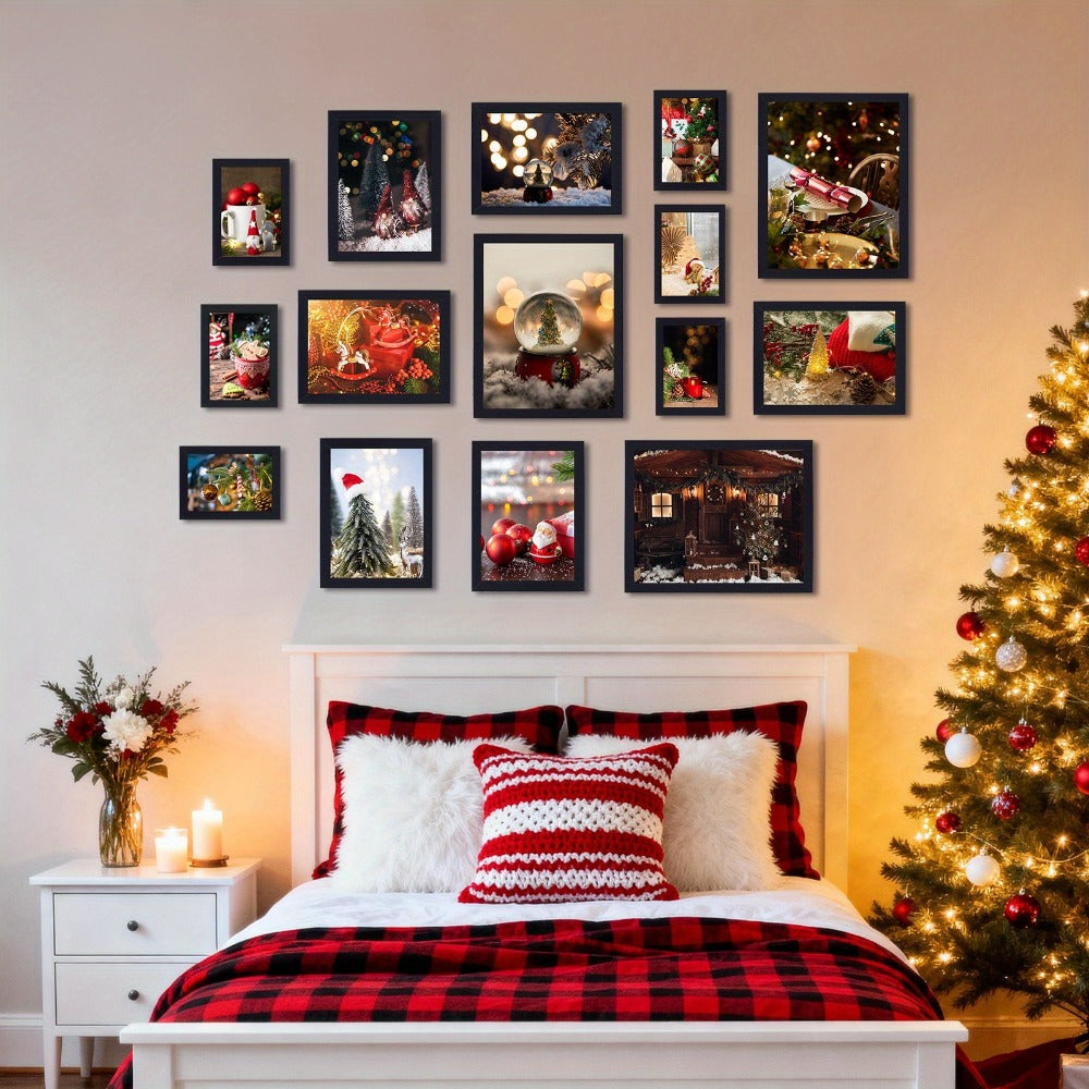 Picture Frames Collage Wall Decor 15pcs - Photo Gallery Frame Set Multi Size 8x10 5x7 4x6 for Wall Mounting & Tabletop Display, Family Photo Board, Black Frames for Home, School & Holiday Decor
