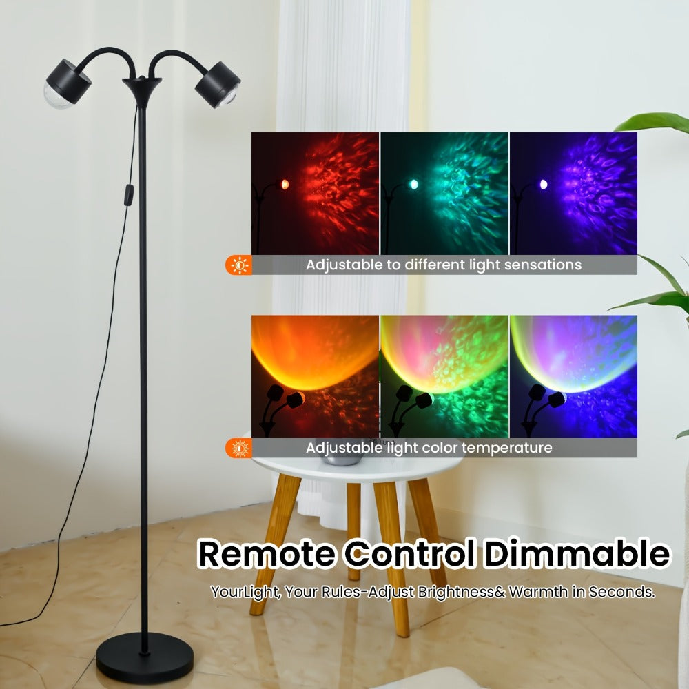 Ocean Wave Projector Lamp Double Head RGB Mood Light - 360¡ã Rotation 3D Ripple Effect DIY Colors USB Remote Control for Bedroom Living Room Party Decor (Black)