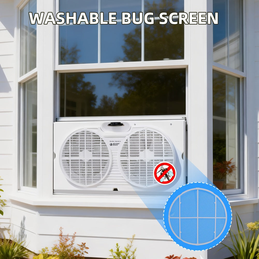 Twin Window Fan 9 Inch Dual Blade, Expandable Width with Thermostat and Remote Control, Reversible Airflow 3-Speed Window Fan for Bedroom, Living Room, Kitchen and Home Ventilation
