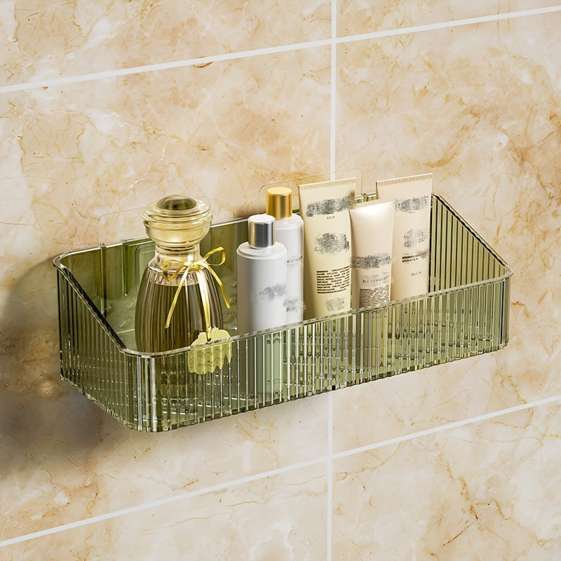 Wall Mounted Bathroom Shelf Storage Rack Organizer - Plastic Hanging Tray Basket Shampoo Shower Gel Holder | Gray Amber Green | Bathroom Storage and Organization Accessories