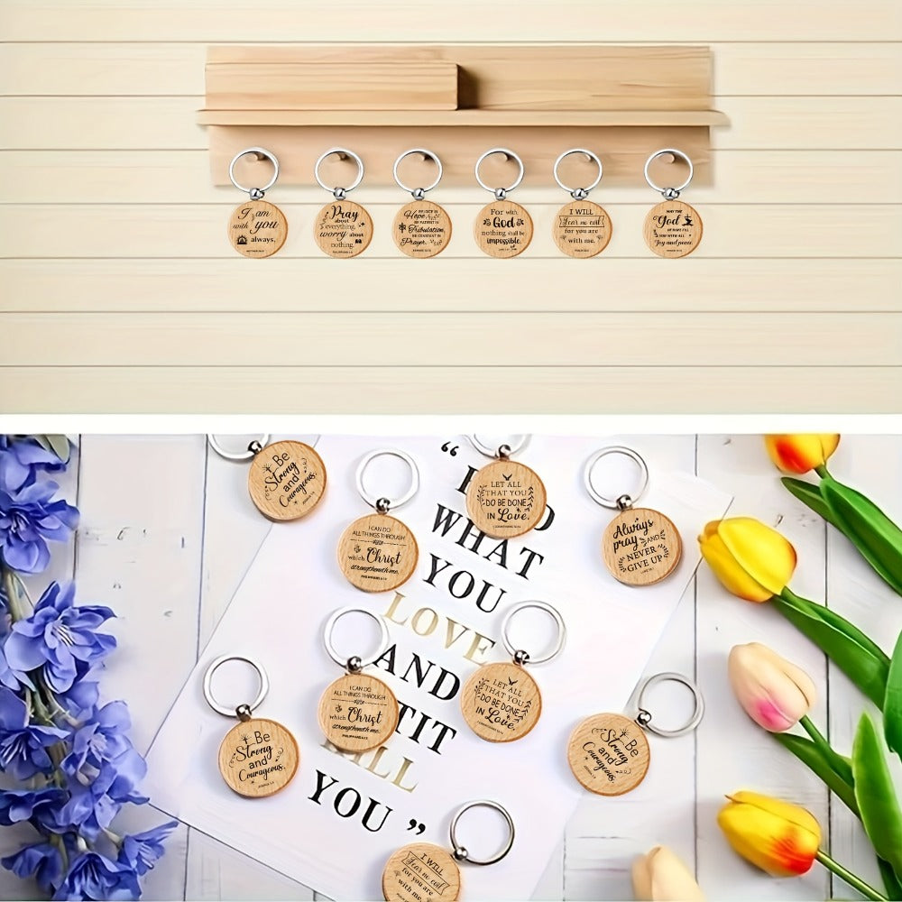 Bulk Wooden Bible Verse Keychains 100pcs Religious Christian Inspirational Keychains Rustic Engraved Thank You Gifts for Women Men Teachers Students Party Favors Christmas Back to School