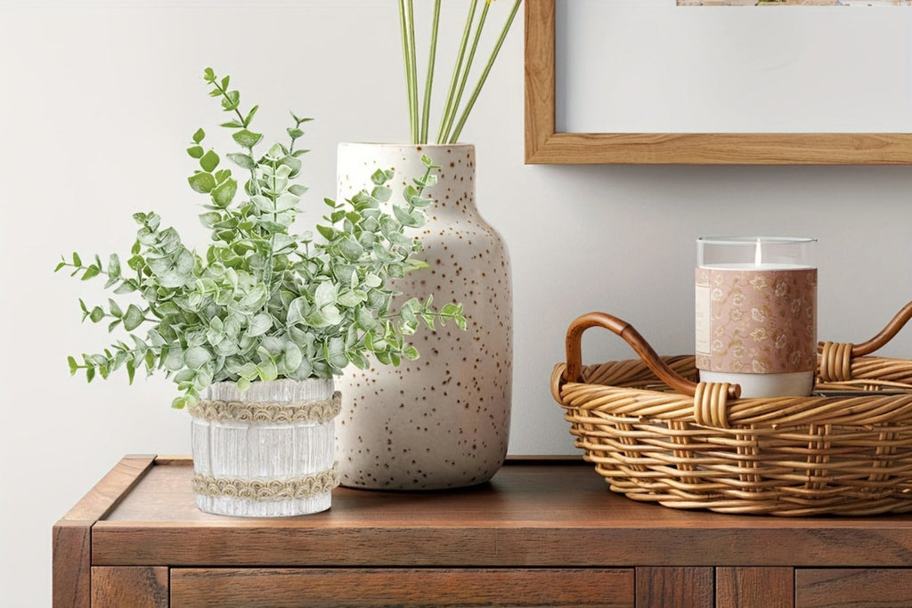 Fake Plants Artificial Plants Indoor 4-Pack Small Potted Greenery in Paper Pulp Pots | Faux Plants for Shelf Desk Home Office Farmhouse Bathroom Decor | Low-Maintenance Artificial Succulents Set