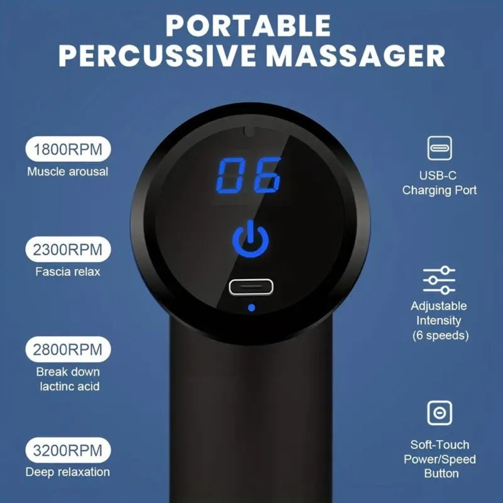 Portable Mini Fascia Gun ¨C USB Rechargeable Muscle Massage Gun with 4 Interchangeable Heads & 6 Speed Modes, Silent Motor Deep Tissue Massager for Back, Neck & Full Body Sports Recovery