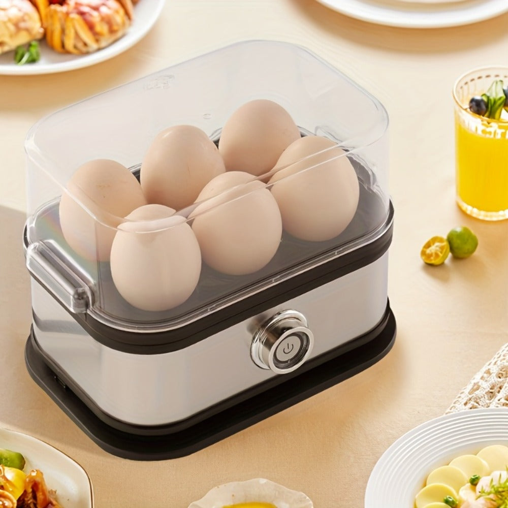 Rapid Electric Egg Cooker 6-Egg Capacity, 304 Stainless Steel Egg Boiler & Steamer for Hard, Medium & Soft Boiled Eggs, Auto Shut-Off with Audible Alarm, Compact Egg Poacher for Home Kitchen, Black